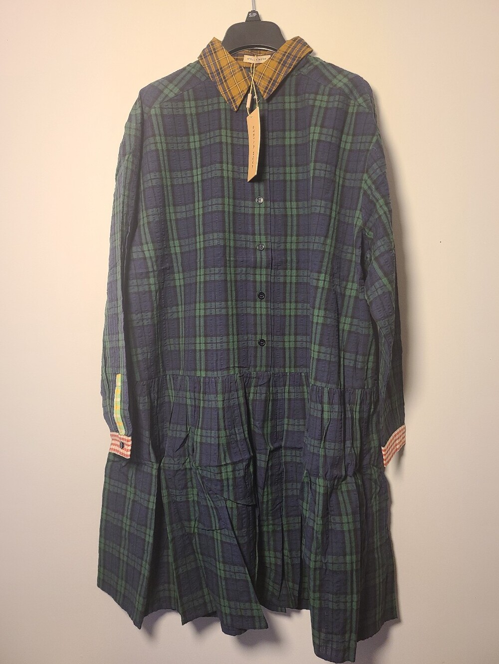 Stella Nova Green & Navy Plaid Button-Up Dress with Collar Womens Size (36)